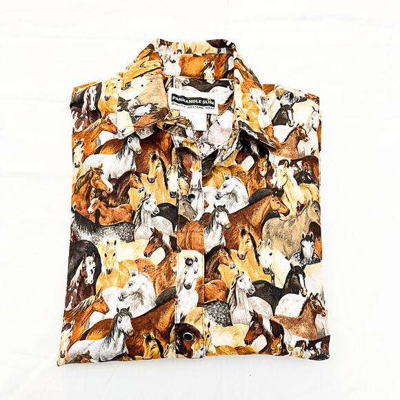 Panhandle Slim Horse Print Western Wear Button Down Long Sleeve Shirt Size Small - Picture 4 of 4